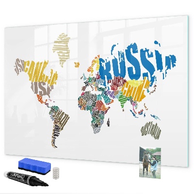 Tableau effaçable magnétique Carte du monde avec emplacements de photos