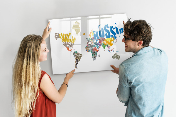 Tableau effaçable magnétique Carte du monde avec emplacements de photos