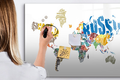 Tableau effaçable magnétique Carte du monde avec emplacements de photos