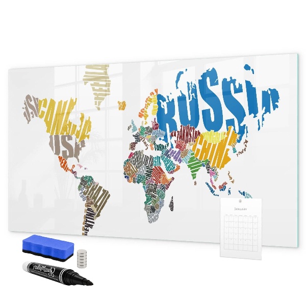 Tableau effaçable magnétique Carte du monde avec emplacements de photos