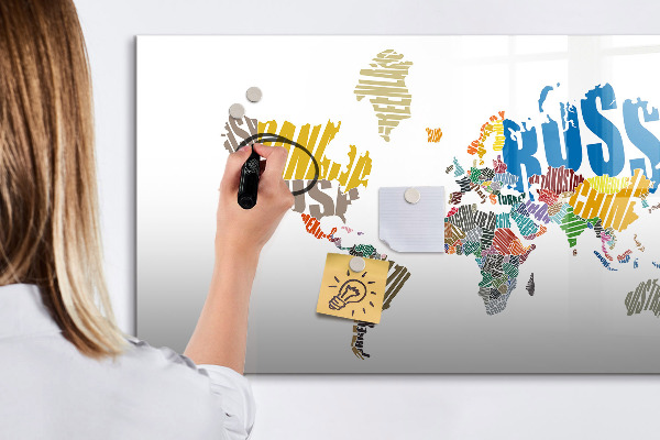 Tableau effaçable magnétique Carte du monde avec emplacements de photos