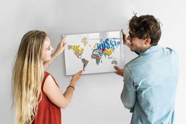 Tableau effaçable magnétique Carte du monde avec emplacements de photos