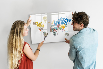 Tableau effaçable magnétique Carte du monde avec emplacements de photos