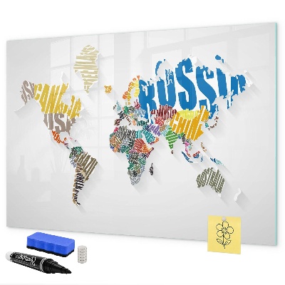 Tableau magnétique effaçable Une carte du monde avec des souvenirs personnels