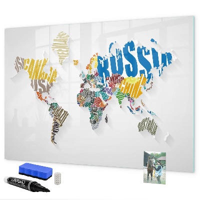 Tableau magnétique effaçable Une carte du monde avec des souvenirs personnels