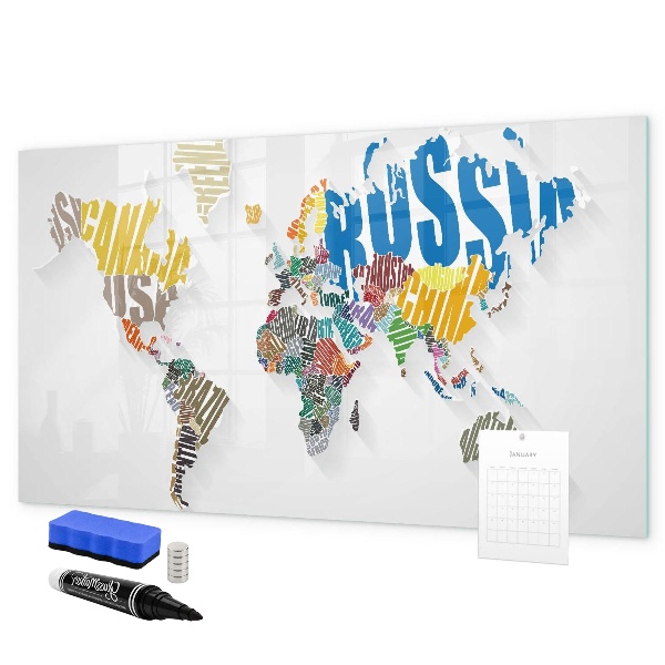 Tableau magnétique effaçable Une carte du monde avec des souvenirs personnels