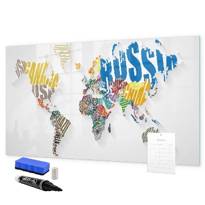Tableau magnétique effaçable Une carte du monde avec des souvenirs personnels