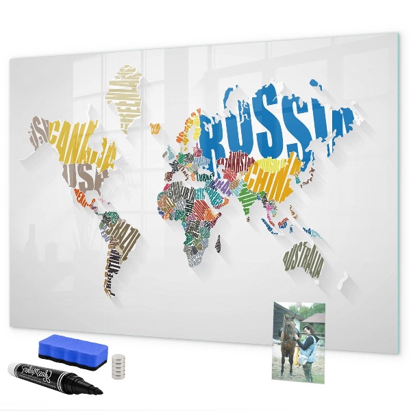 Tableau magnétique effaçable Une carte du monde avec des souvenirs personnels