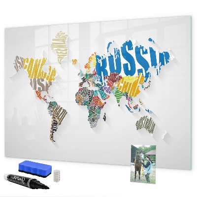 Tableau magnétique effaçable Une carte du monde avec des souvenirs personnels