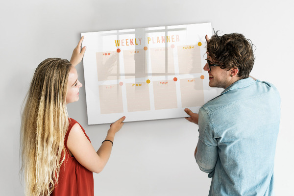 Tableau effaçable magnétique Agenda hebdomadaire avec espace pour photos