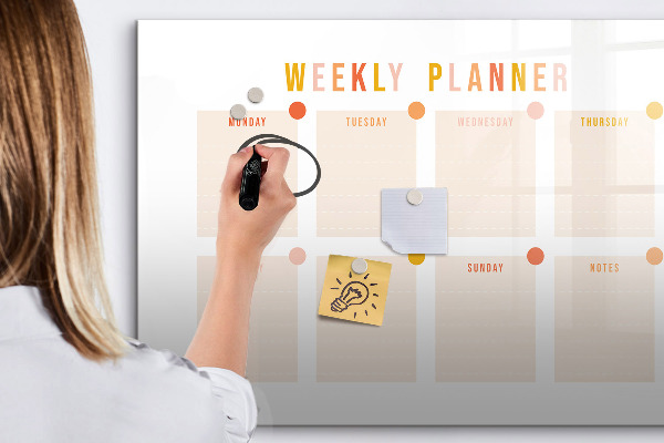 Tableau effaçable magnétique Agenda hebdomadaire avec espace pour photos