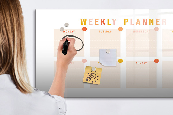 Tableau effaçable magnétique Agenda hebdomadaire avec espace pour photos