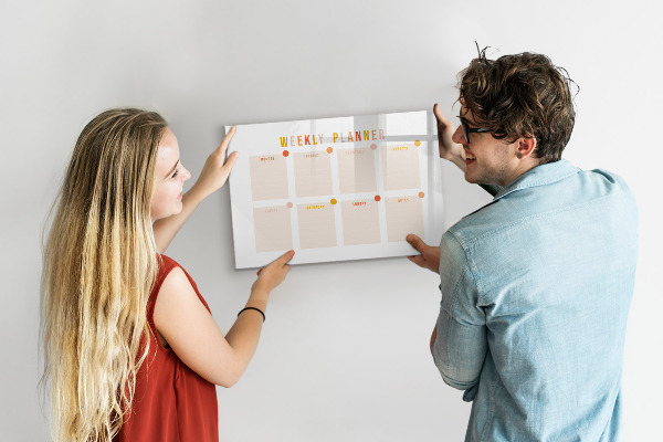 Tableau effaçable magnétique Agenda hebdomadaire avec espace pour photos