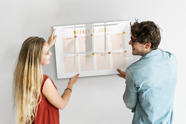 Tableau effaçable magnétique Agenda hebdomadaire avec espace pour photos