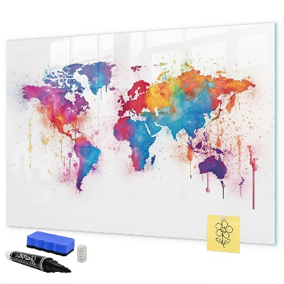 Tableau effaçable magnétique Carte du monde colorée avec photos