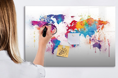 Tableau effaçable magnétique Carte du monde colorée avec photos