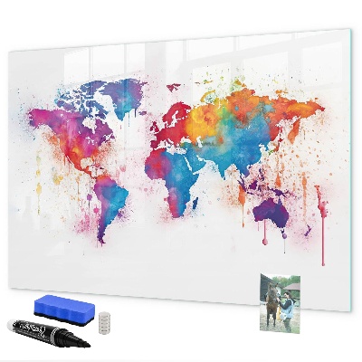 Tableau effaçable magnétique Carte du monde colorée avec photos