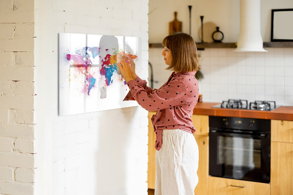 Tableau effaçable magnétique Carte du monde colorée avec photos