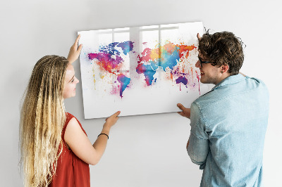 Tableau effaçable magnétique Carte du monde colorée avec photos