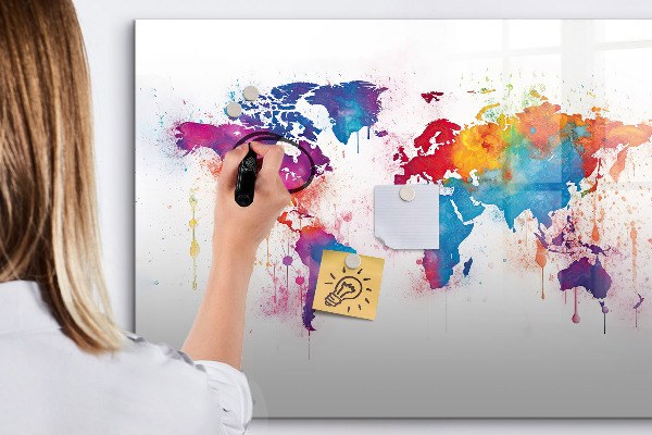 Tableau effaçable magnétique Carte du monde colorée avec photos