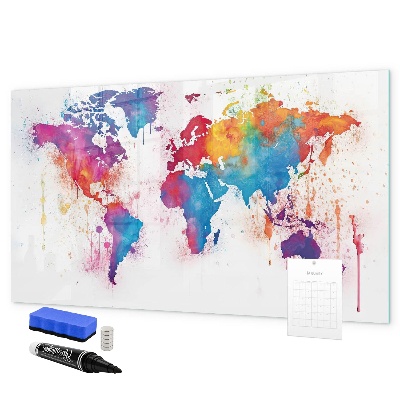 Tableau effaçable magnétique Carte du monde colorée avec photos