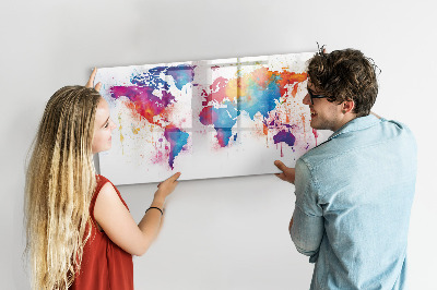 Tableau effaçable magnétique Carte du monde colorée avec photos