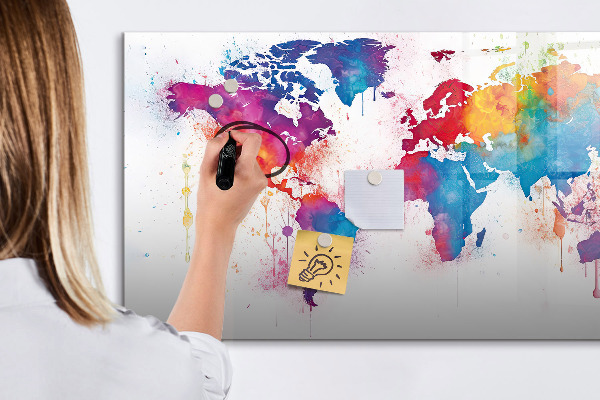 Tableau effaçable magnétique Carte du monde colorée avec photos