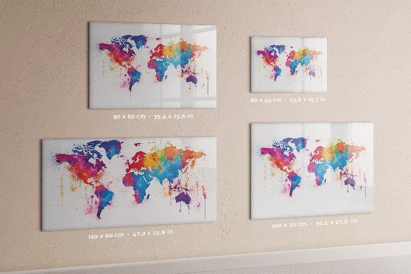 Tableau effaçable magnétique Carte du monde colorée avec photos