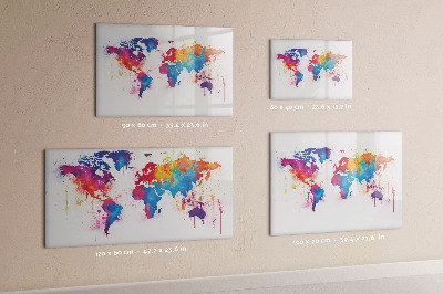 Tableau effaçable magnétique Carte du monde colorée avec photos