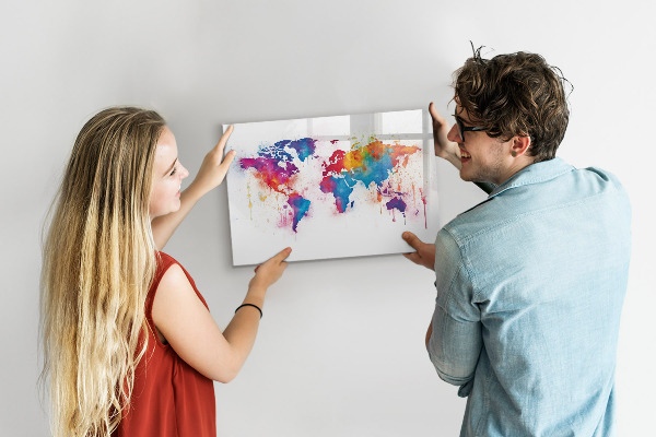 Tableau effaçable magnétique Carte du monde colorée avec photos