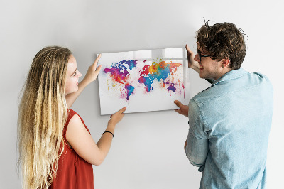 Tableau effaçable magnétique Carte du monde colorée avec photos