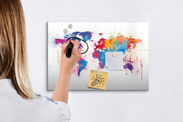 Tableau effaçable magnétique Carte du monde colorée avec photos