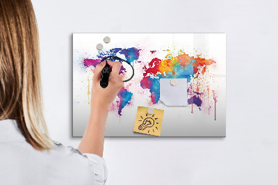 Tableau effaçable magnétique Carte du monde colorée avec photos