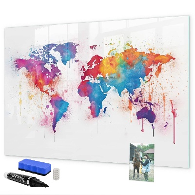 Tableau effaçable magnétique Carte du monde colorée avec photos