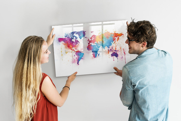 Tableau effaçable magnétique Carte du monde colorée avec photos