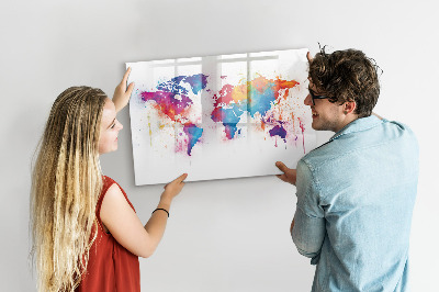 Tableau effaçable magnétique Carte du monde colorée avec photos