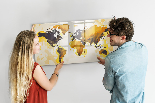 Tableau magnétique effaçable Carte du monde avec emplacements de photos