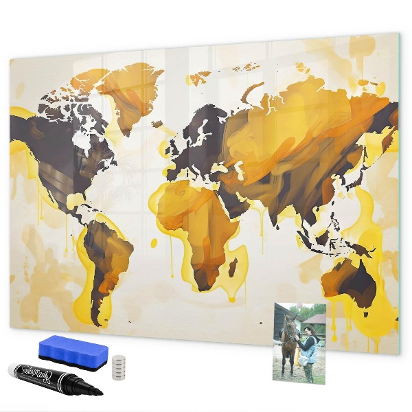 Tableau magnétique effaçable Carte du monde avec emplacements de photos