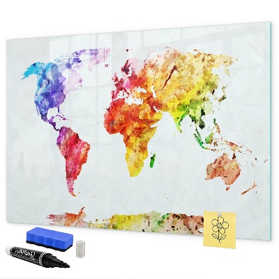 Tableau effaçable magnétique Carte du monde colorée avec photos