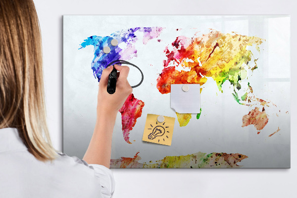 Tableau effaçable magnétique Carte du monde colorée avec photos