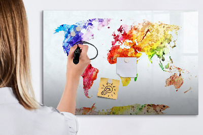 Tableau effaçable magnétique Carte du monde colorée avec photos