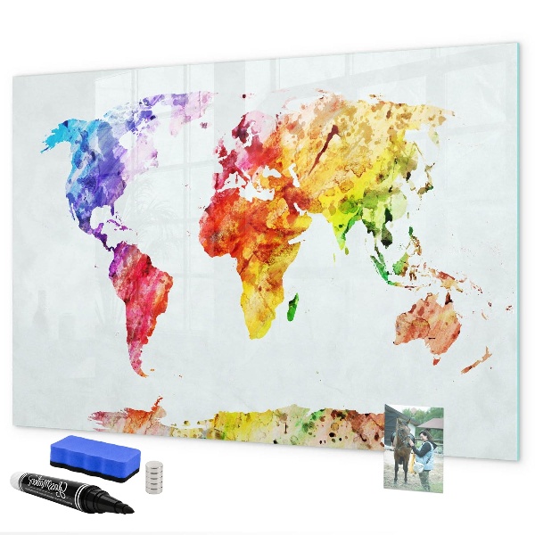 Tableau effaçable magnétique Carte du monde colorée avec photos