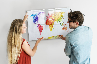 Tableau effaçable magnétique Carte du monde colorée avec photos