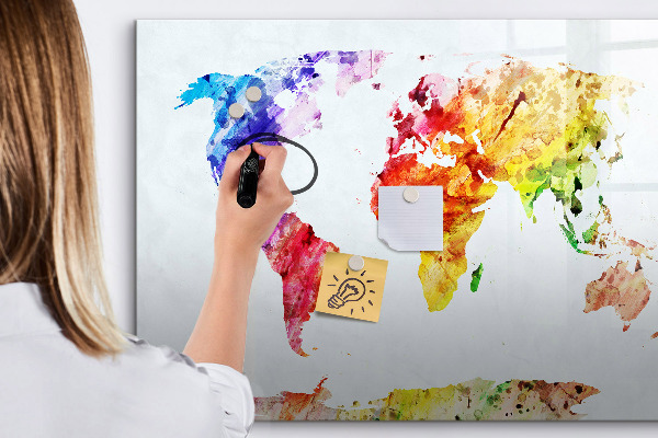 Tableau effaçable magnétique Carte du monde colorée avec photos