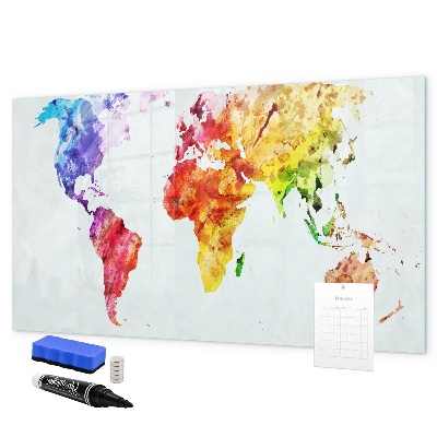 Tableau effaçable magnétique Carte du monde colorée avec photos