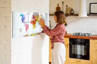 Tableau effaçable magnétique Carte du monde colorée avec photos