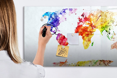 Tableau effaçable magnétique Carte du monde colorée avec photos