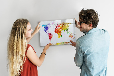 Tableau effaçable magnétique Carte du monde colorée avec photos