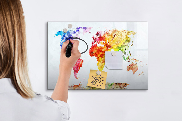 Tableau effaçable magnétique Carte du monde colorée avec photos