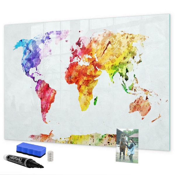 Tableau effaçable magnétique Carte du monde colorée avec photos
